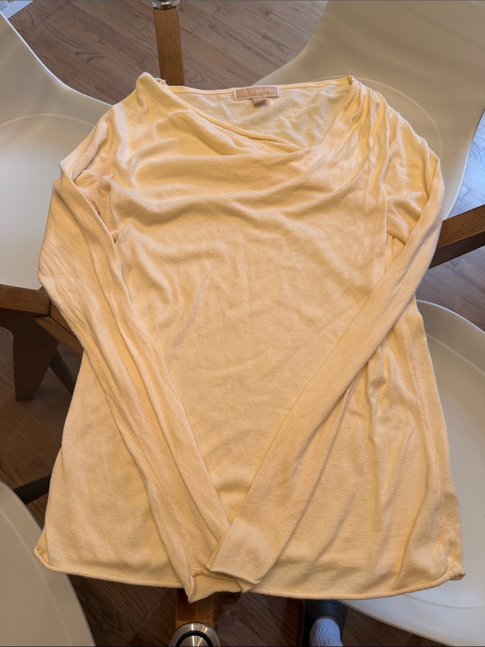 Michael Kors Cream Long-Sleeve Draped Neck Top